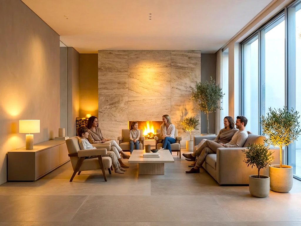 Petraland home stone wall decoration and fireplace installation - before-after comparison - after 1