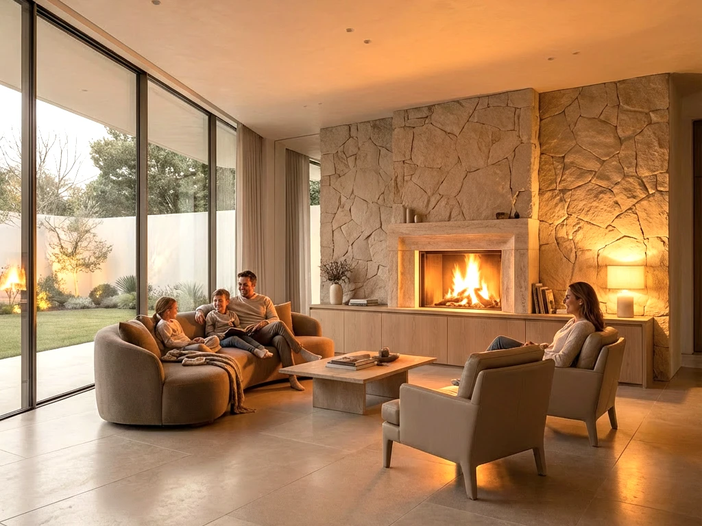 Petraland home stone wall decoration and fireplace installation - before-after comparison - after 2